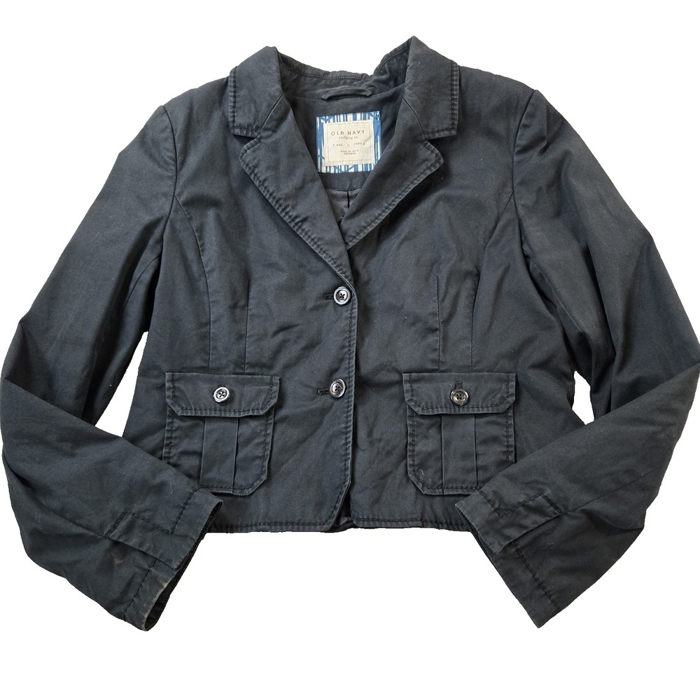 Old Navy Women's Short Jacket Button Up Lined Canvas‎ Long Sleeve Size Large
